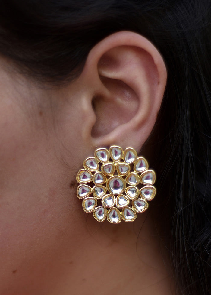 Gold Toned Stone Studded Earrings - Indian Silk House Agencies