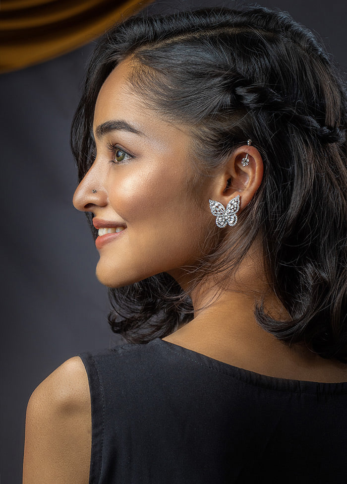 Silver Toned Stone Studded Earrings - Indian Silk House Agencies