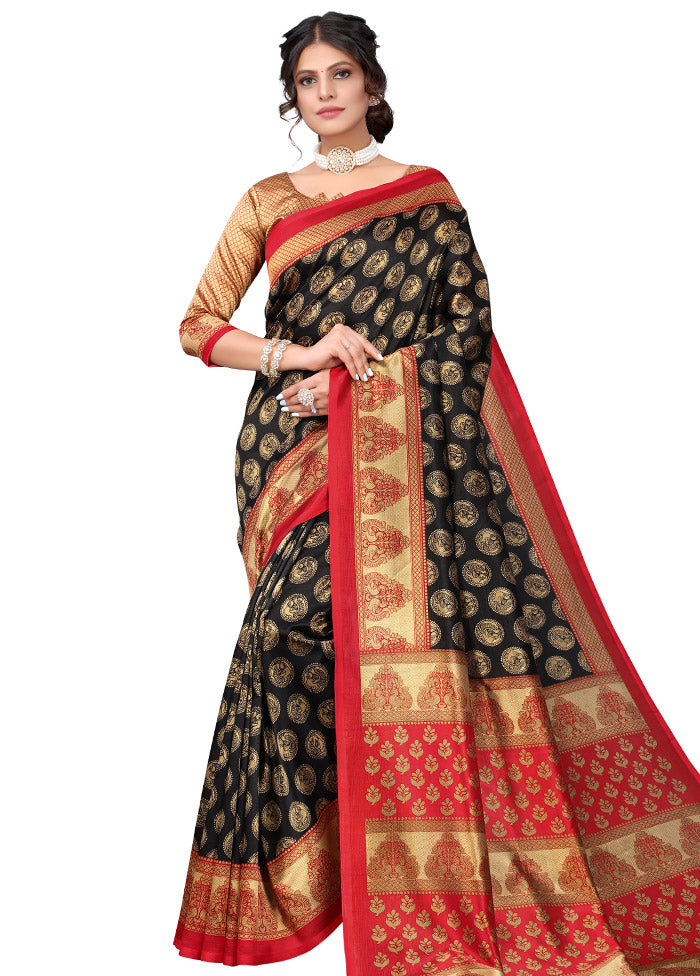 Black Spun Silk Woven Saree With Blouse Piece - Indian Silk House Agencies