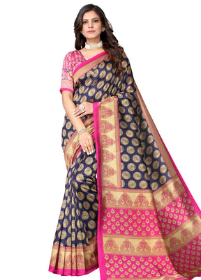 Dark Blue Spun Silk Woven Saree With Blouse Piece - Indian Silk House Agencies