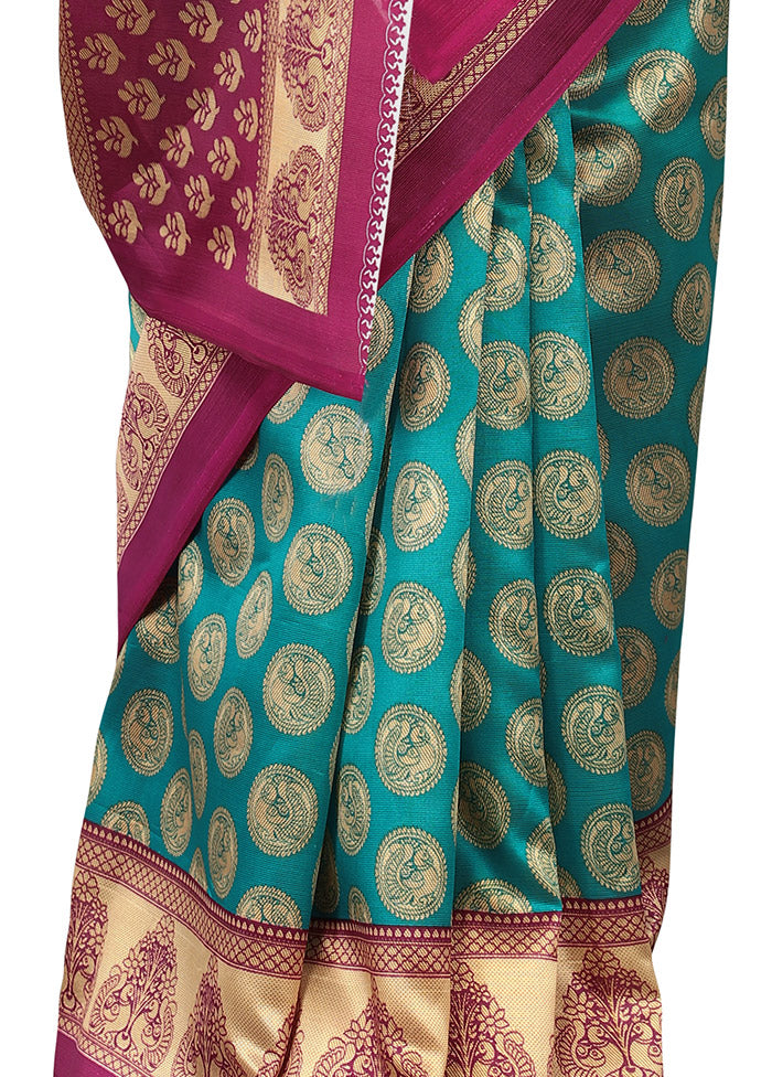 Light Blue Spun Silk Woven Saree With Blouse Piece - Indian Silk House Agencies