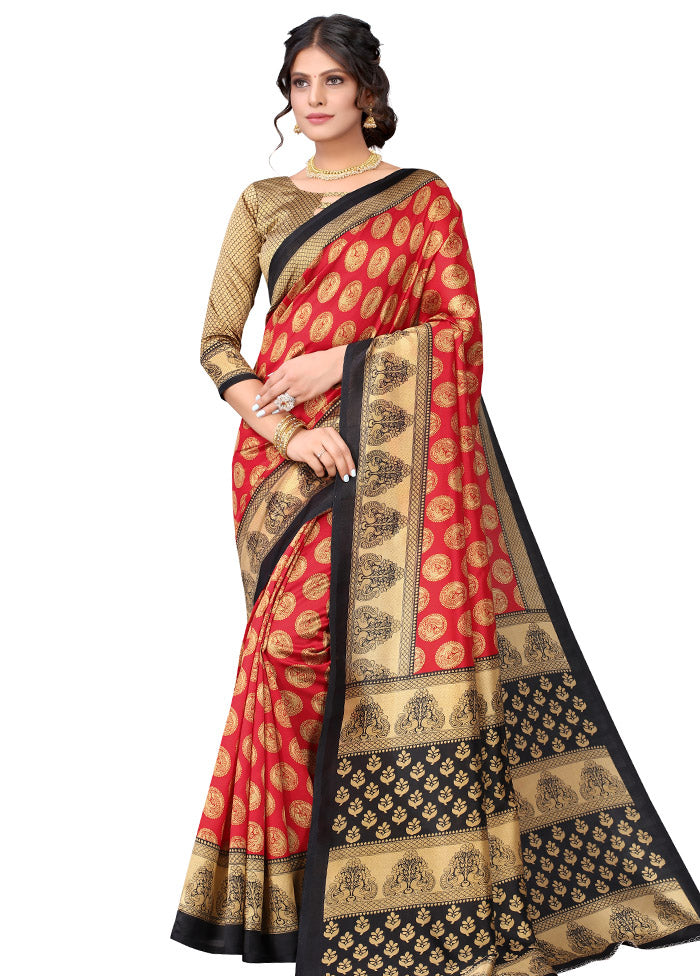 Red Spun Silk Woven Saree With Blouse Piece - Indian Silk House Agencies