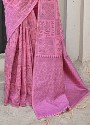 Baby Pink Dupion Silk Saree With Blouse Piece