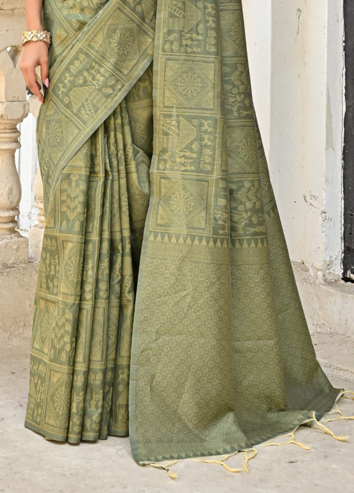 Mehendi Dupion Silk Saree With Blouse Piece