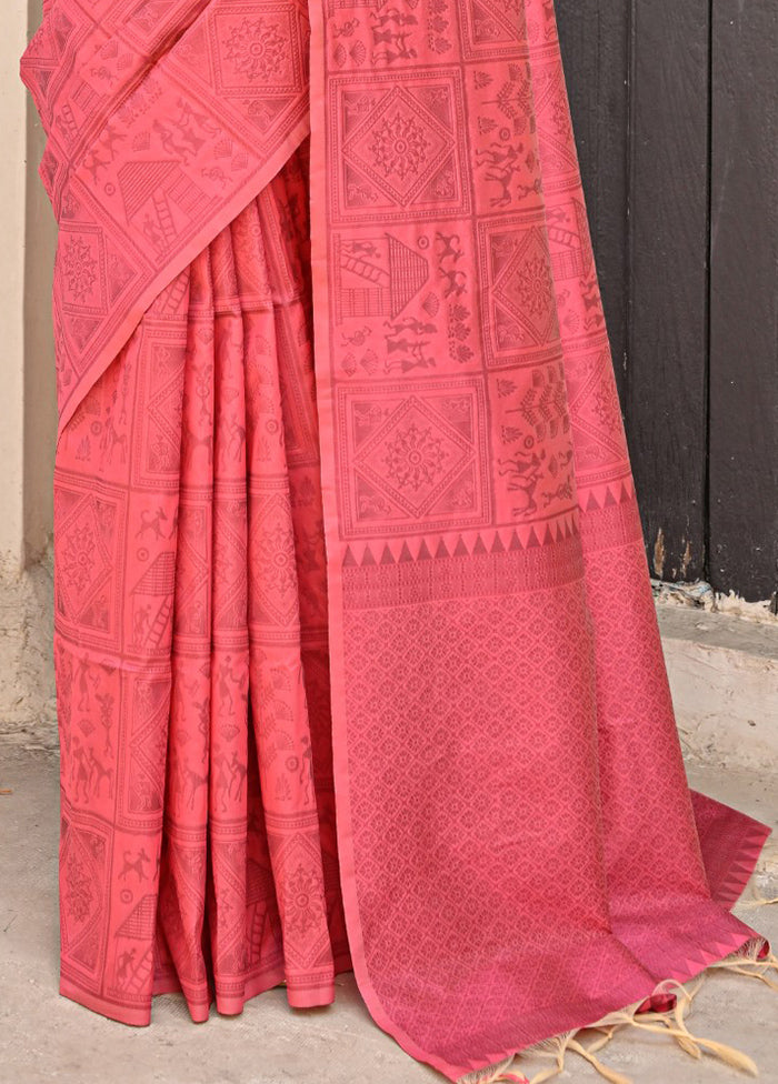 Red Dupion Silk Saree With Blouse Piece