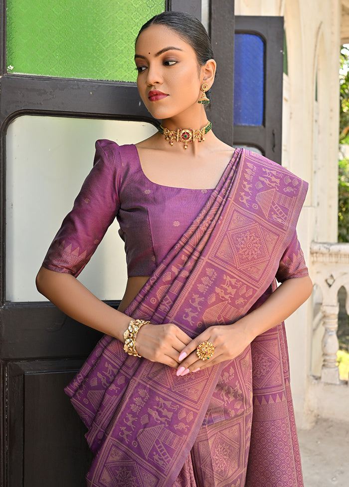 Wine Dupion Silk Saree With Blouse Piece