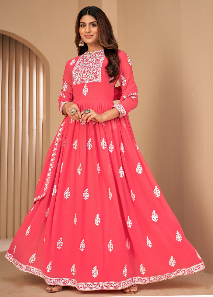 3 Pc Pink Unstitched Georgett Suit Set With Dupatta VDDIT2803231 - Indian Silk House Agencies