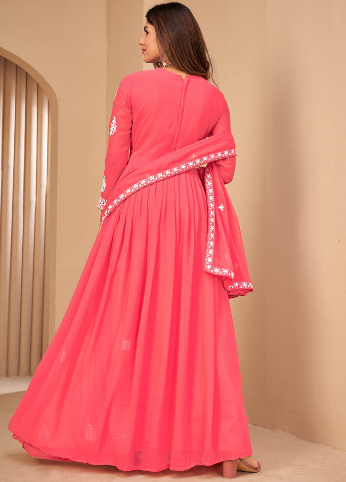 3 Pc Pink Unstitched Georgett Suit Set With Dupatta VDDIT2803231 - Indian Silk House Agencies