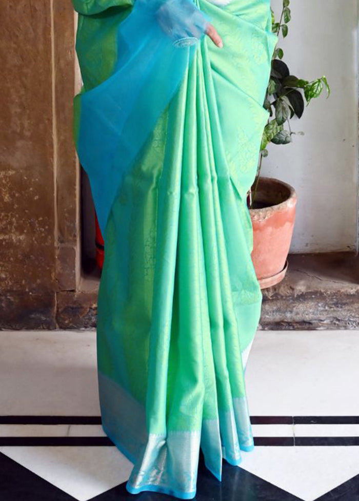 Green Silk Saree With Blouse Piece - Indian Silk House Agencies