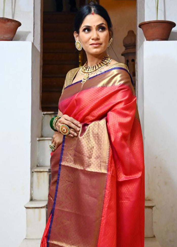 Orange Silk Saree With Blouse Piece - Indian Silk House Agencies