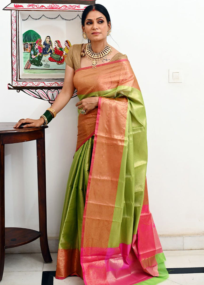 Green Silk Saree With Blouse Piece - Indian Silk House Agencies