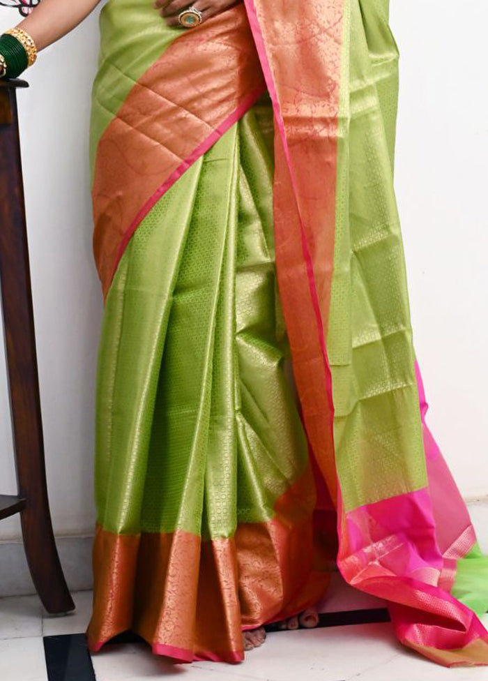 Green Silk Saree With Blouse Piece - Indian Silk House Agencies