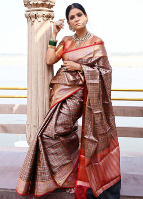 Brown Silk Saree With Blouse Piece - Indian Silk House Agencies