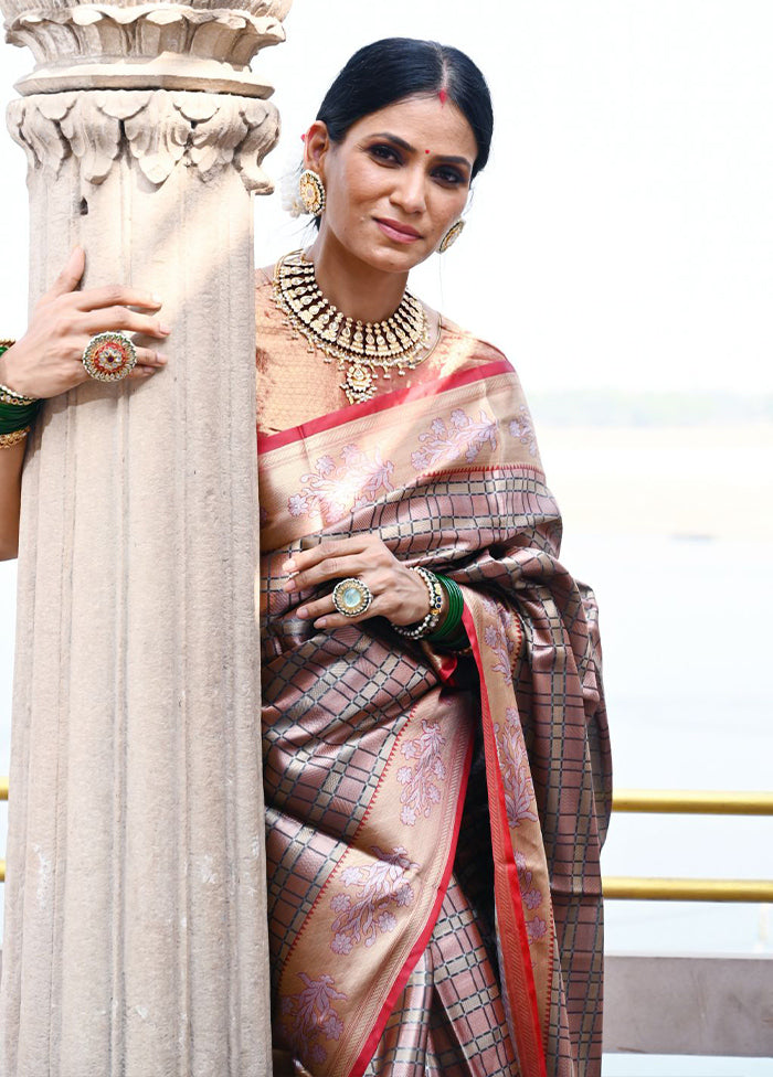 Brown Silk Saree With Blouse Piece - Indian Silk House Agencies