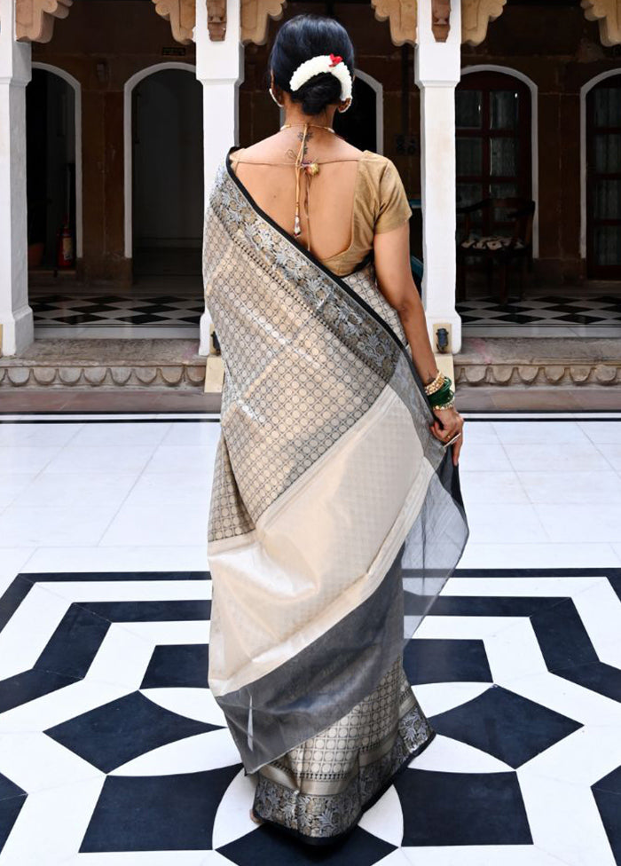 Silver Silk Saree With Blouse Piece - Indian Silk House Agencies