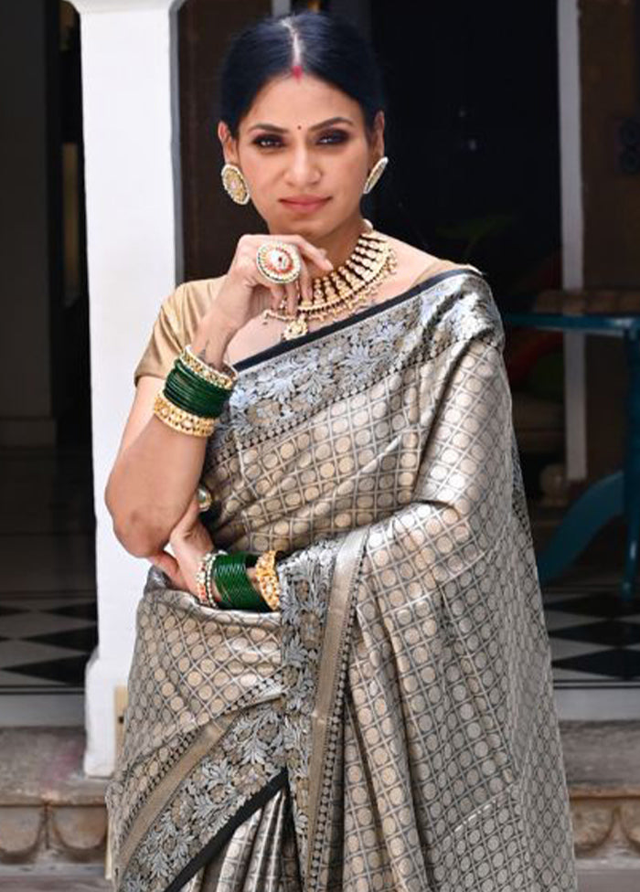 Silver Silk Saree With Blouse Piece - Indian Silk House Agencies