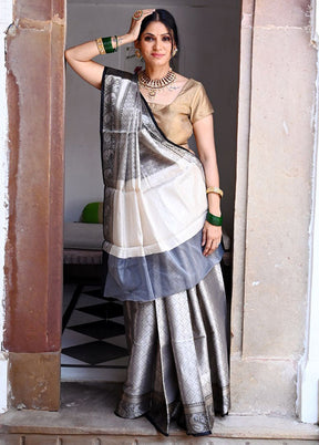 Silver Silk Saree With Blouse Piece - Indian Silk House Agencies