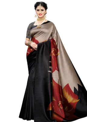 Black Spun Silk Woven Saree With Blouse Piece - Indian Silk House Agencies