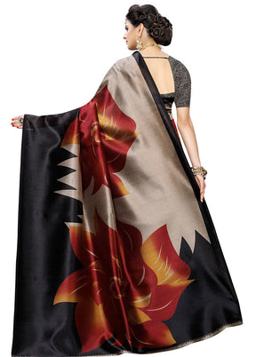 Black Spun Silk Woven Saree With Blouse Piece - Indian Silk House Agencies