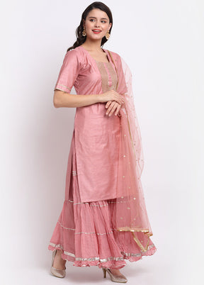 Pink 3 Pc Silk Suit Set With Dupatta VDANO001280775 - Indian Silk House Agencies