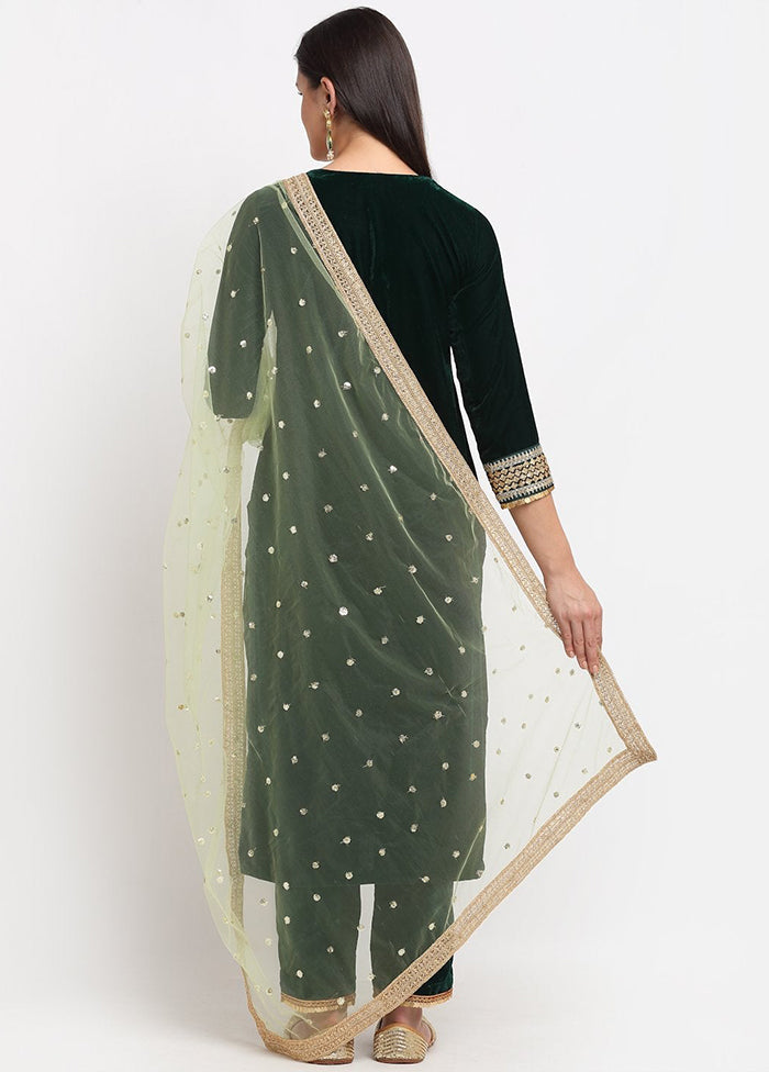 Green 3 Pc Velvet Suit Set With Dupatta VDANO001280769 - Indian Silk House Agencies