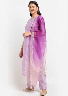 Purple 3 Pc Cotton Suit Set With Dupatta VDANO001280764 - Indian Silk House Agencies