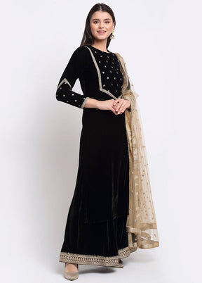 Black 3 Pc Velvet Suit Set With Dupatta VDANO001280750 - Indian Silk House Agencies