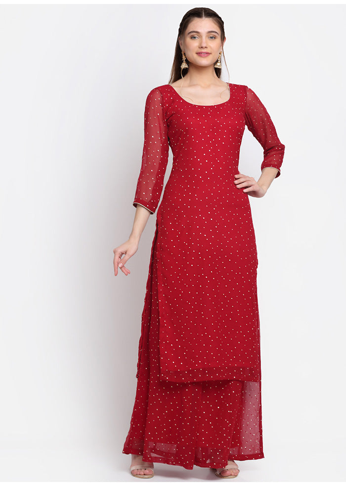 2 Pc Red Readymade Georgette Kurti Set VDANO2903262 - Indian Silk House Agencies