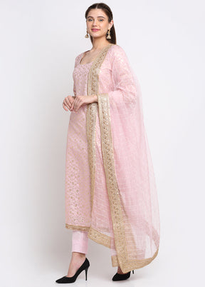 Pink 3 Pc Silk Suit Set With Dupatta VDANO001280734 - Indian Silk House Agencies