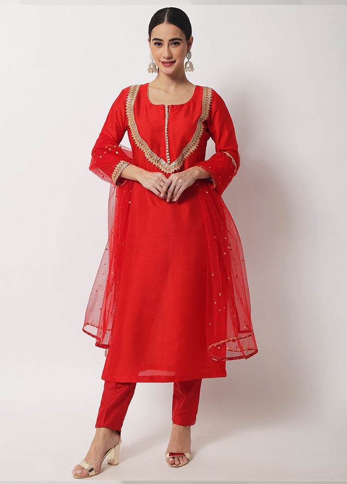 3 Pc Red Readymade Suit Set With Dupatta VDANO2903296 - Indian Silk House Agencies