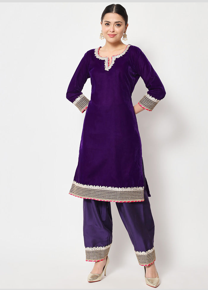 2 Pc Purple Readymade Velvet Kurti Set VDANO2903337 - Indian Silk House Agencies