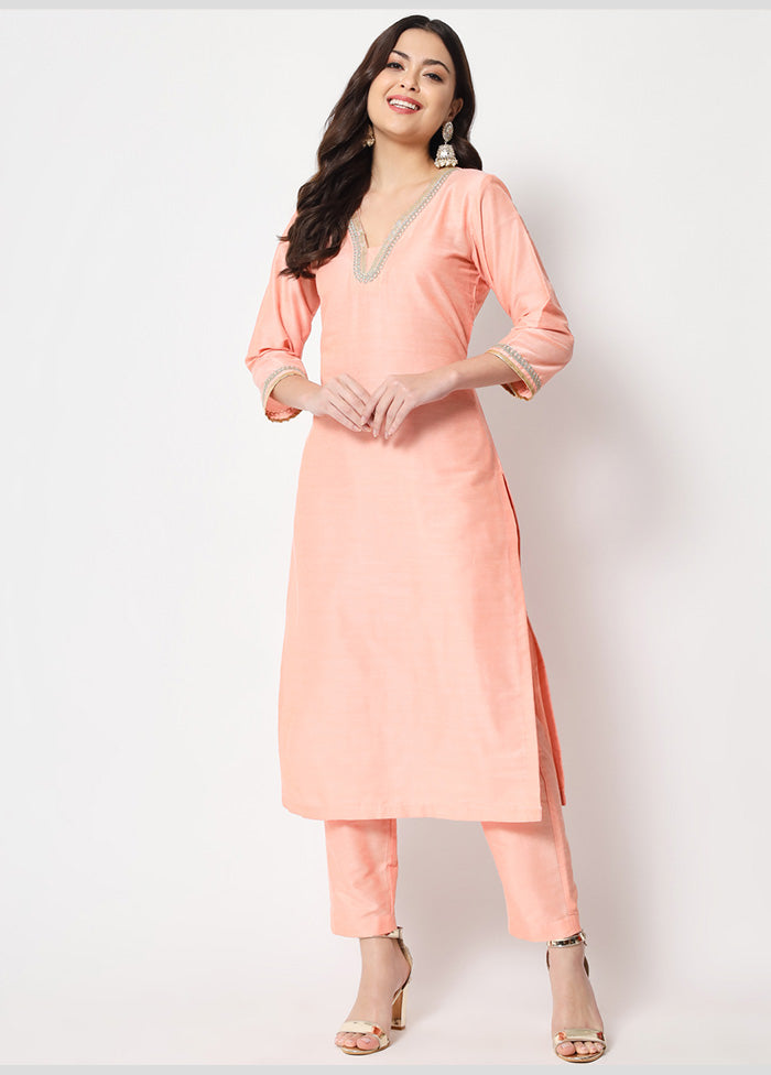 2 Pc Peach Readymade Cotton Kurti Set VDANO2903380 - Indian Silk House Agencies