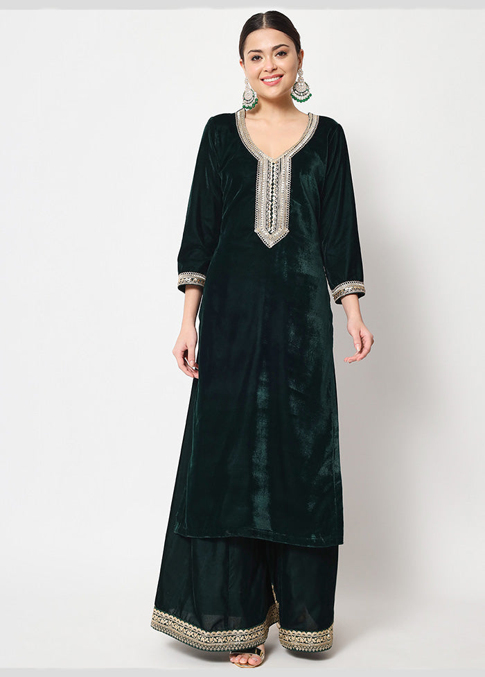 2 Pc Green Readymade Velvet Kurti Set VDANO2903335 - Indian Silk House Agencies