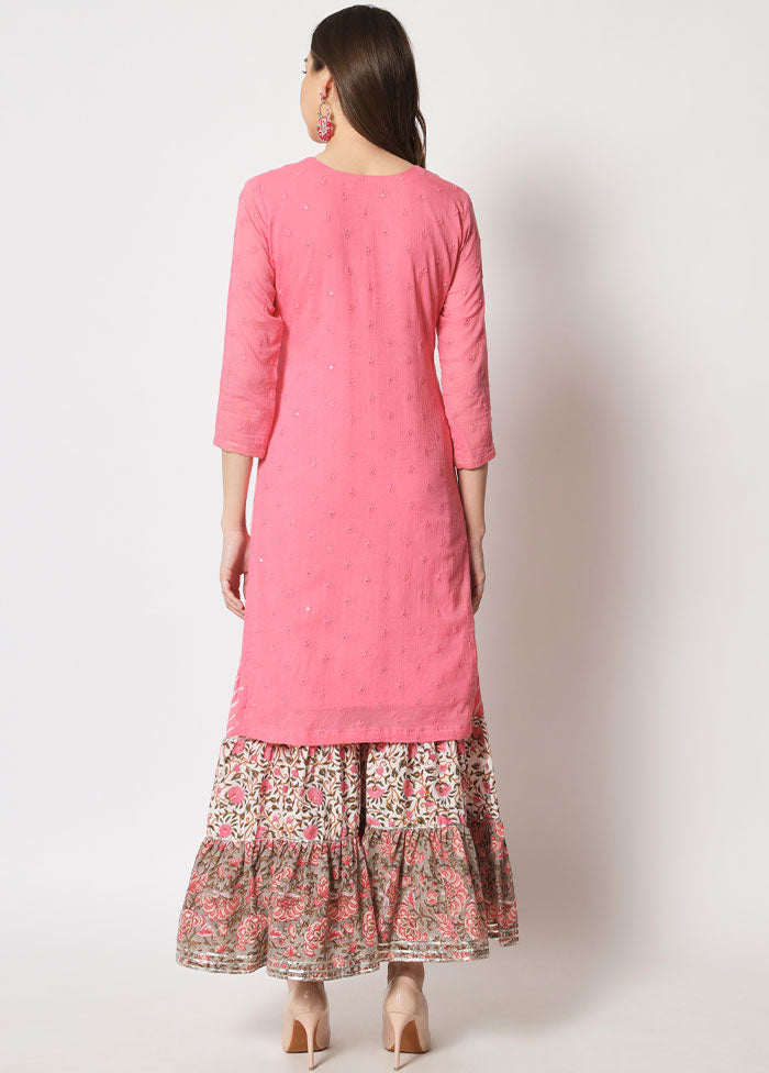 2 Pc Pink Embroidered Cotton Kurti Set VDANO05052023 - Indian Silk House Agencies