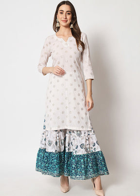 2 Pc White Embroidered Cotton Kurti Set VDANO05052024 - Indian Silk House Agencies