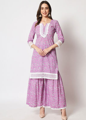 2 Pc Lavender Embroidered Cotton Kurti Set VDANO05052027 - Indian Silk House Agencies