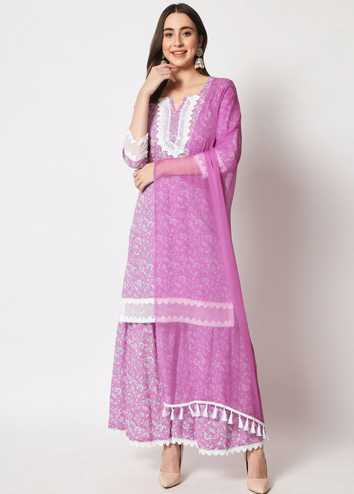 3 Pc Lavender Embroidered Cotton Suit Set VDANO05052044 - Indian Silk House Agencies