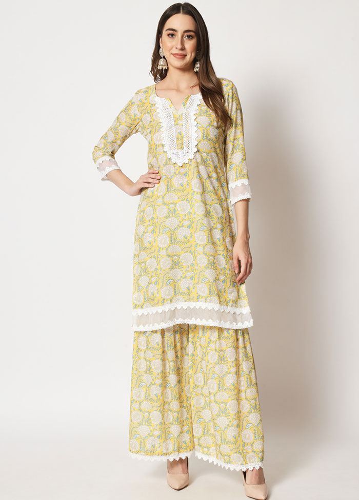 2 Pc Yellow Embroidered Cotton Kurti Set VDANO05052028 - Indian Silk House Agencies