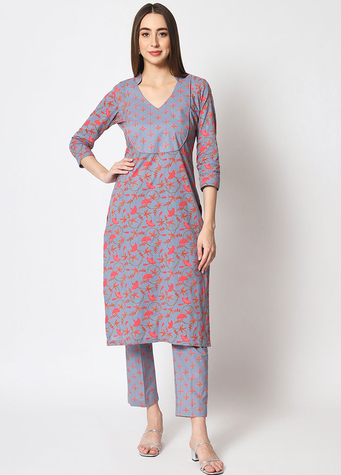 2 Pc Grey Readymade Printed Cotton Kurti Set VDANO05052037 - Indian Silk House Agencies