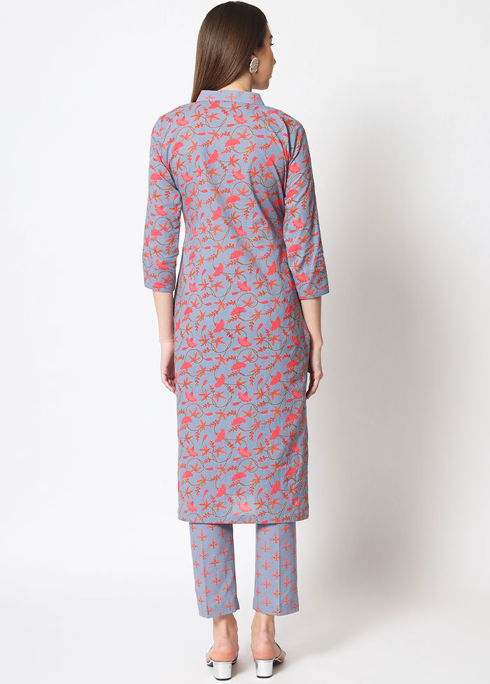 2 Pc Grey Readymade Printed Cotton Kurti Set VDANO05052037 - Indian Silk House Agencies