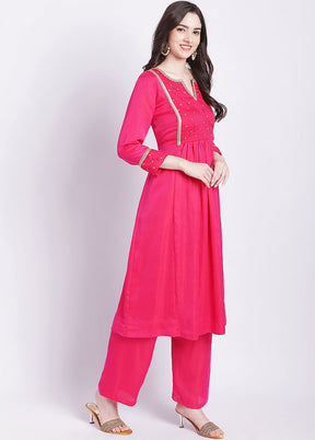 2 Pc Pink Readymade Silk Kurti Set - Indian Silk House Agencies