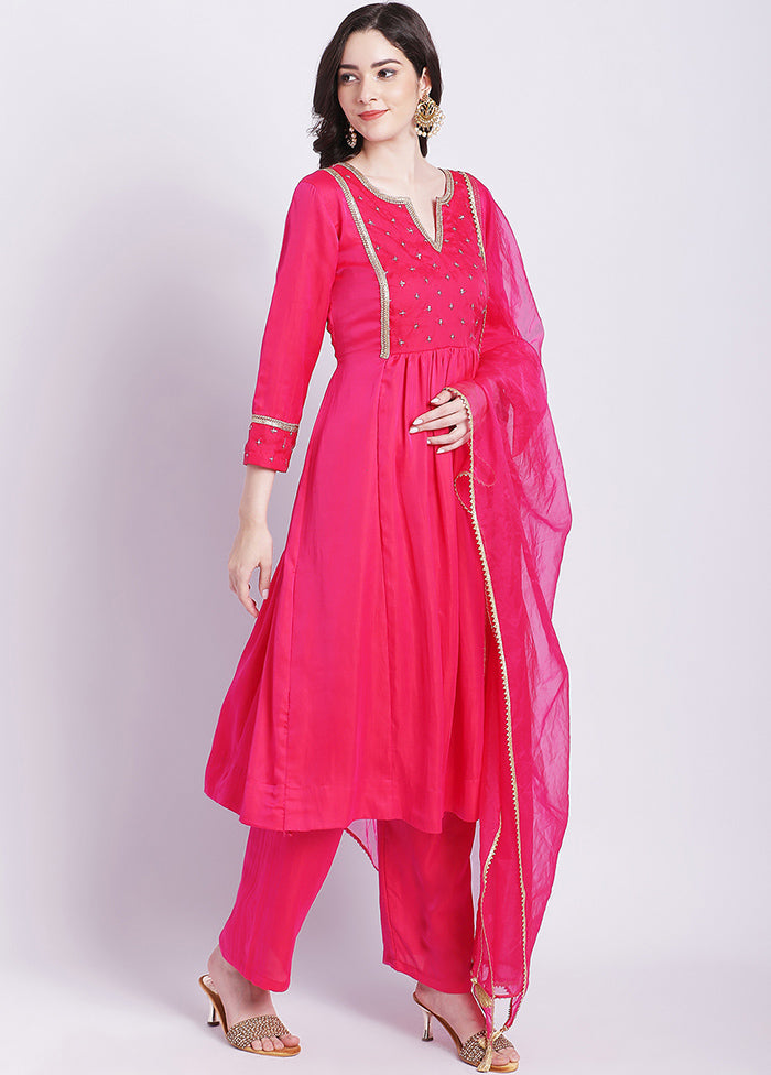 3 Pc Pink Readymade Silk Suit Set - Indian Silk House Agencies