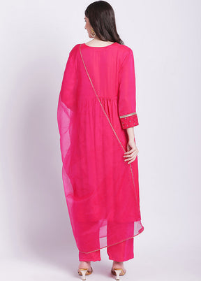 3 Pc Pink Readymade Silk Suit Set