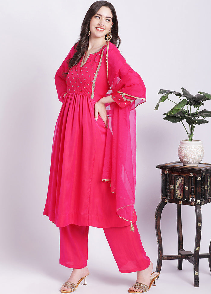 3 Pc Pink Readymade Silk Suit Set