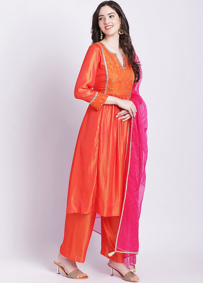 3 Pc Pink Readymade Silk Suit Set