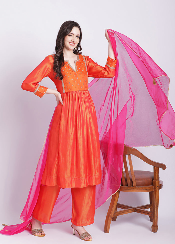 3 Pc Pink Readymade Silk Suit Set