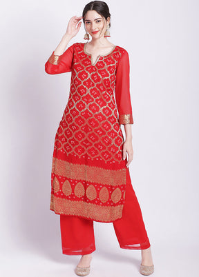 2 Pc Red Readymade Georgette Kurti Set - Indian Silk House Agencies