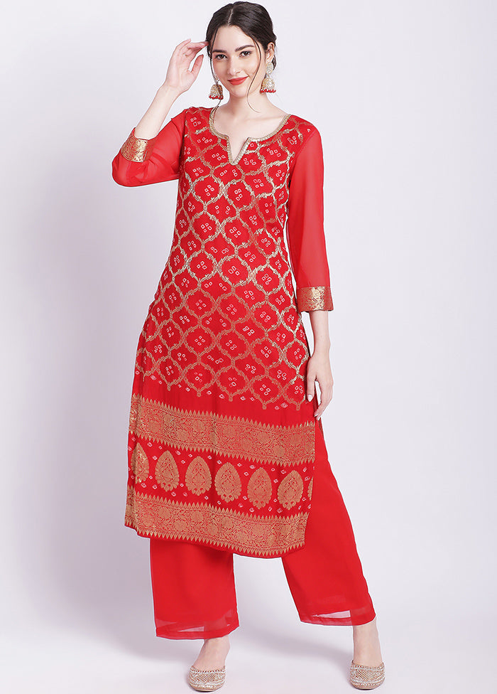 2 Pc Red Readymade Georgette Kurti Set - Indian Silk House Agencies