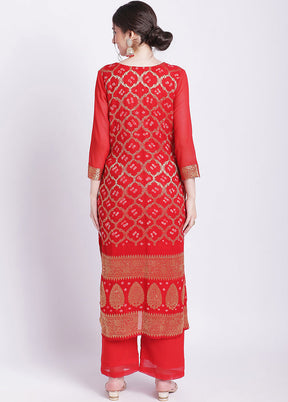 2 Pc Red Readymade Georgette Kurti Set - Indian Silk House Agencies