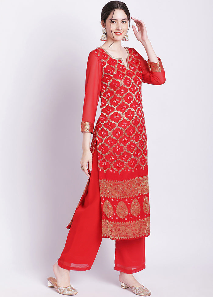 2 Pc Red Readymade Georgette Kurti Set - Indian Silk House Agencies